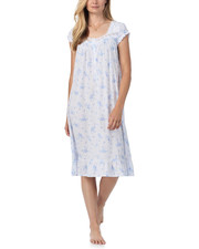Nwt 70 Eileen West White/Blue ROSES Modal Cap Sleeve 42" Long Waltz Nightgown L
