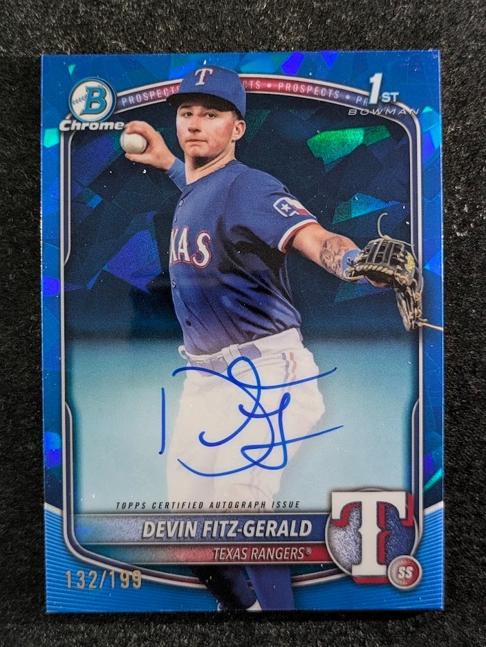 2025 Bowman Chrome DEVIN FITZ GERALD 132/199 1st Auto Sapphire Prospects SP
