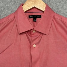 Banana Republic Mens M Non-Iron Slim Fit Dress Shirt Coral Micro-Gingham Cotton