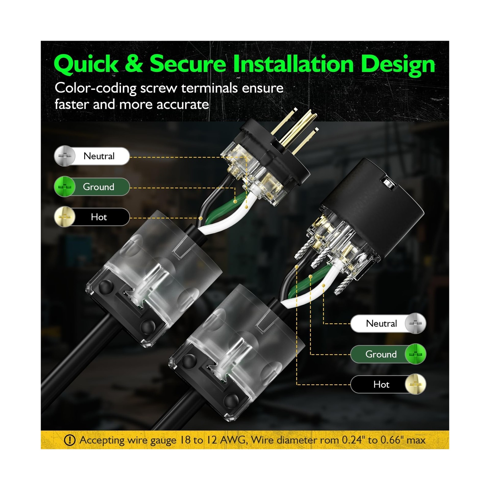 5 Set Lighted Extension Cord Ends, 15A 125V Extension Cord Replacement Ends 3...