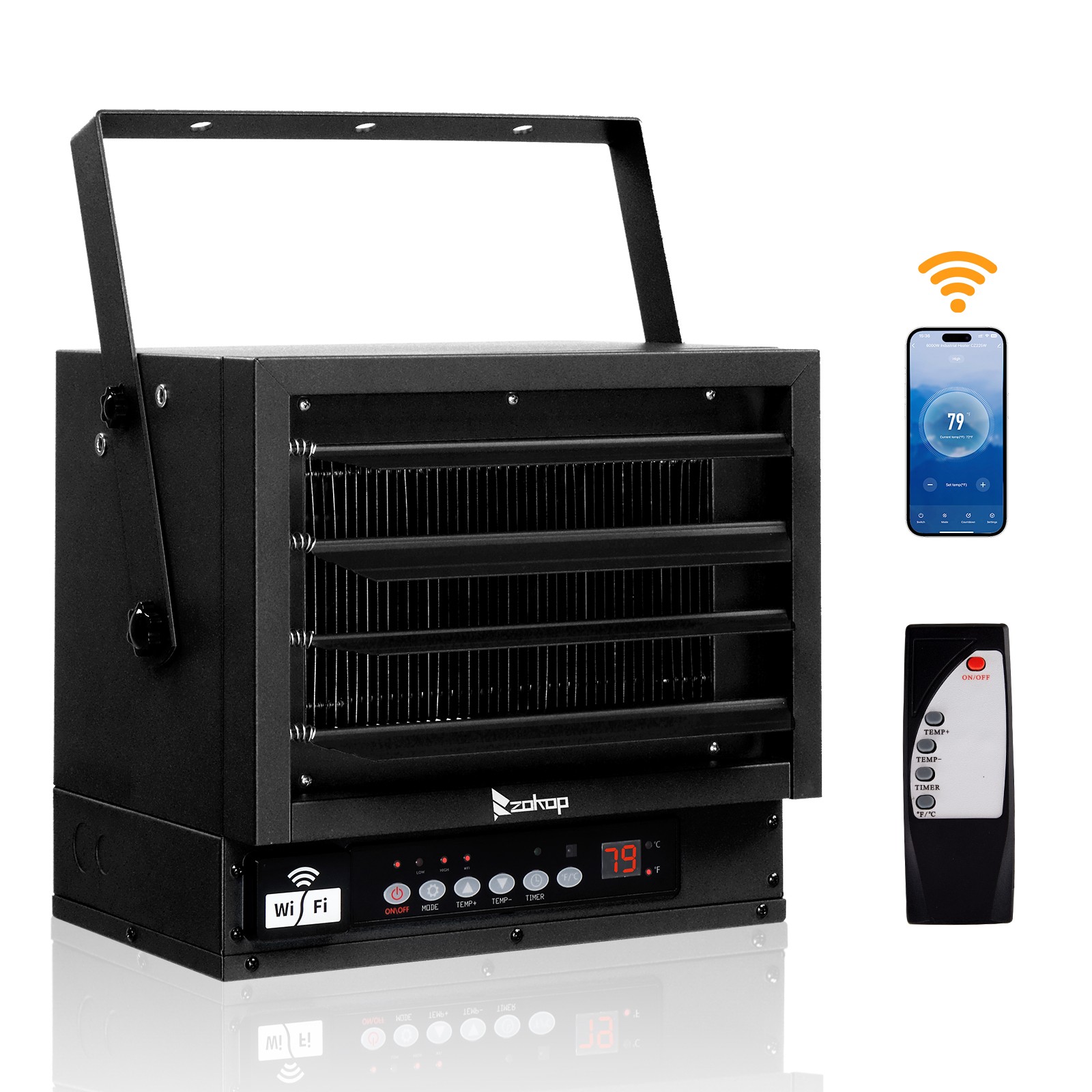 ZOKOP Electric Garage Heater 7500W Ceiling Wall Mounted Space Heater Wifi Remote