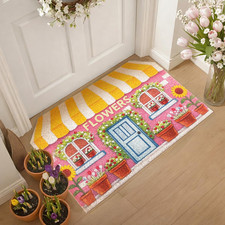 Spring Flower Shop Doormat Cute Multicolor Floral Cottage Shaped Welcome Door Ma
