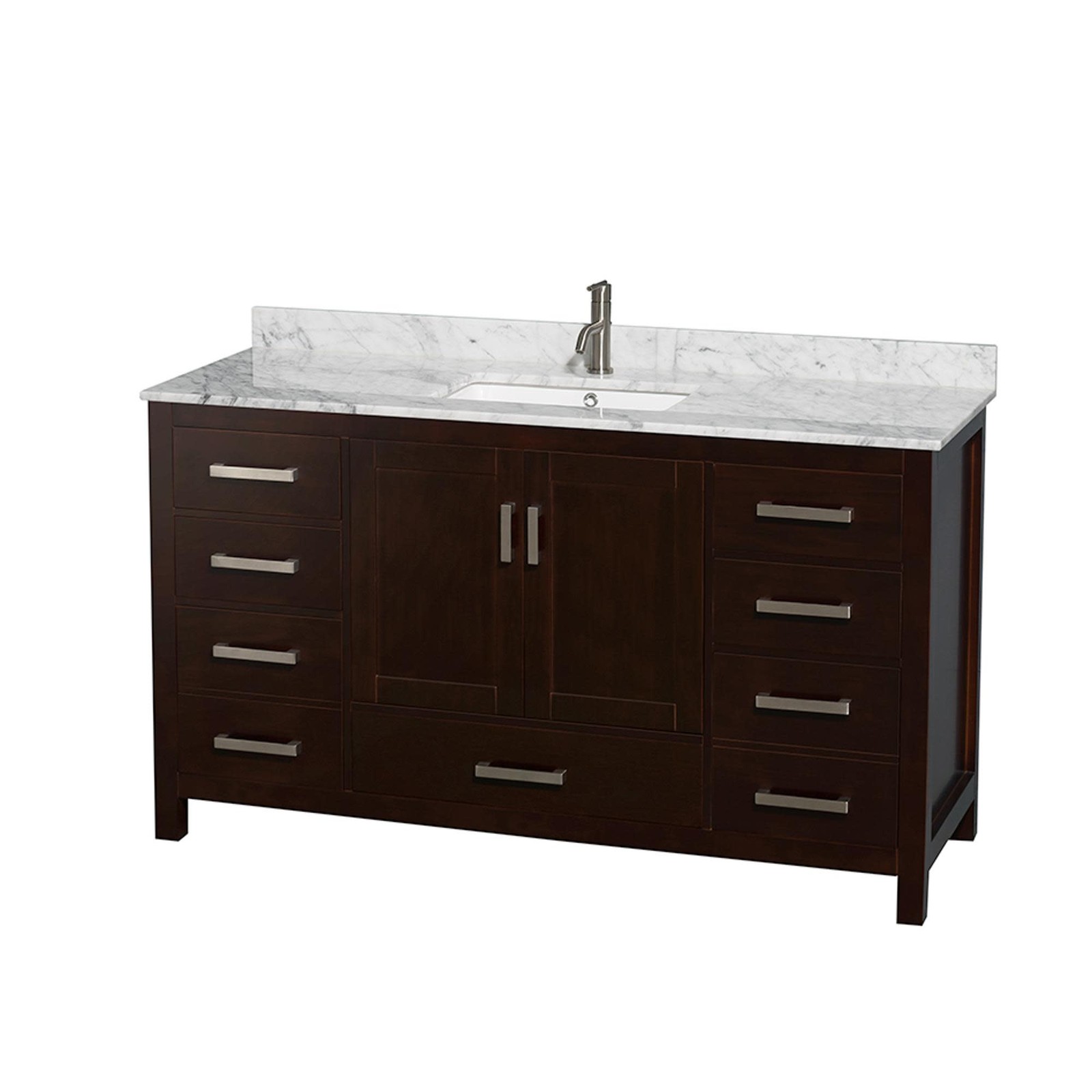 Wyndham Sheffield 60 Inch Espresso White Carrara Bathroom Vanity