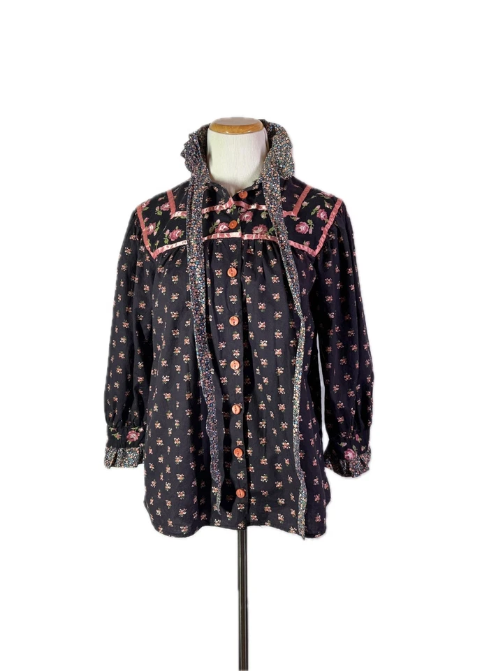 Conjunto Blusa Falda Vintage Años 70 u 80 Casera Cottagecore Floral Cintura 27" Foto 2 de 4