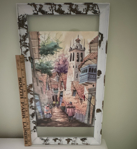 Framed Portrait City Street Scene Architecture Print on Paper, Small, Single