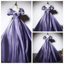 Satin Short Sleeves Wedding Dresses Split A Line Purple Princess Bridal Gowns