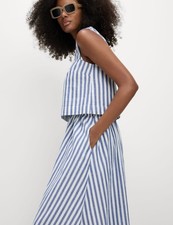 M&S Womens Cotton Sleeveless Square neck Striped Camis Top in Blue Mix
