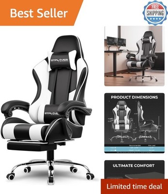 Stylish White Gaming Chair with Ergonomic Design and Footrest for Relaxation