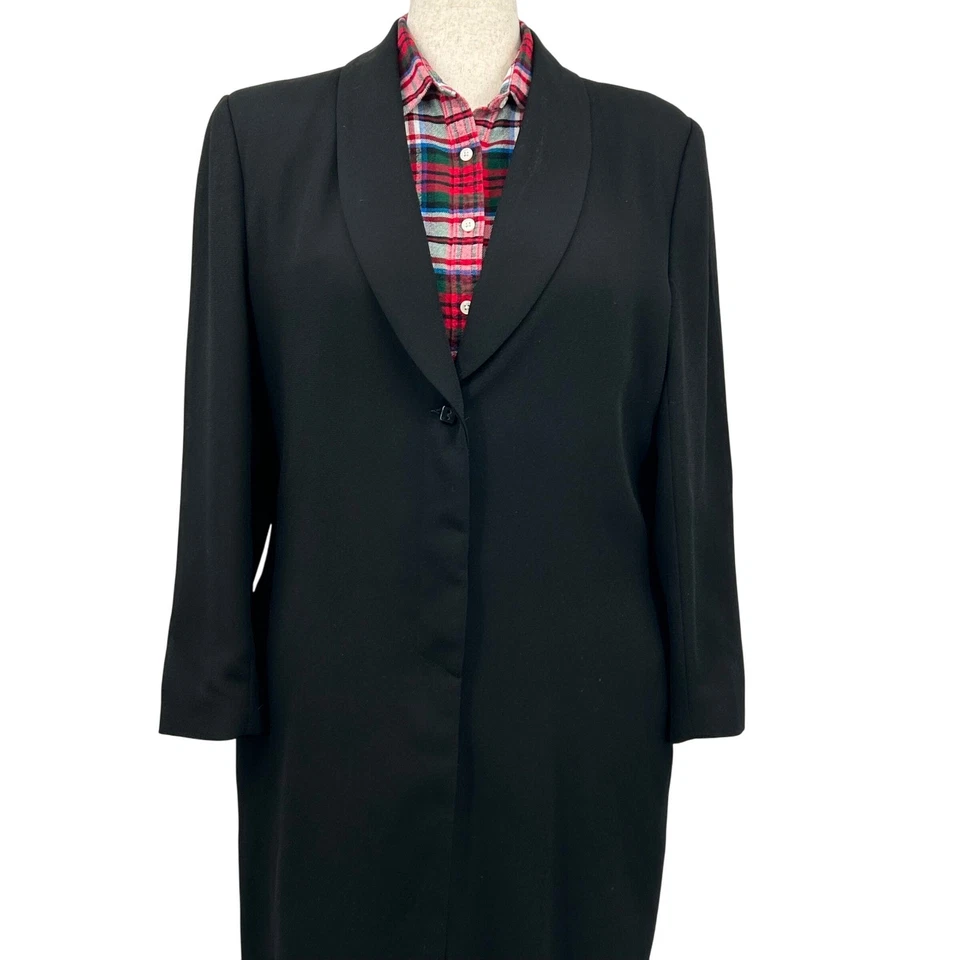 Abrigo Blazer Longline Negro De Colección Wms 18 Minimalista Maxi Plumero Chaqueta EE. UU. 90s Foto 3 de 4
