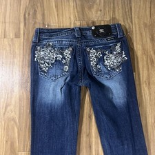 Miss Me Jeans Womens 28 Blue Dark Wash Bootcut Embroidered Rhinestone Pockets