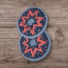 Handmade Amish Folded Star Pot Holders Set of 2 Navy Dusty Rose Floral Quilted