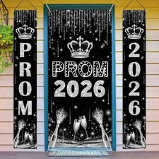3PCS Prom Send Off Decorations Banner Prom Door Porch Sign Decorations 2026 Blac