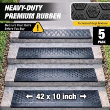 Rubber Stair Treads Outdoor 42"x10" 5-Pack - Heavy-Duty 42 x 10 x 5P, BLACK