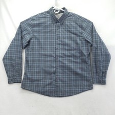 Eddie Bauer Shirt Mens XL Blue Plaid Long Sleeve Button Front Ascent Casual