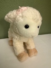 Vtg Russ Berrie Sweet Pea Plush Lamb w Pink Bow Stuffed Animal 8" Pre-Owned