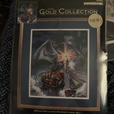 Dimensions Gold Collection Counted Cross Stitch Kit Dragon & Wizard Framed 3899