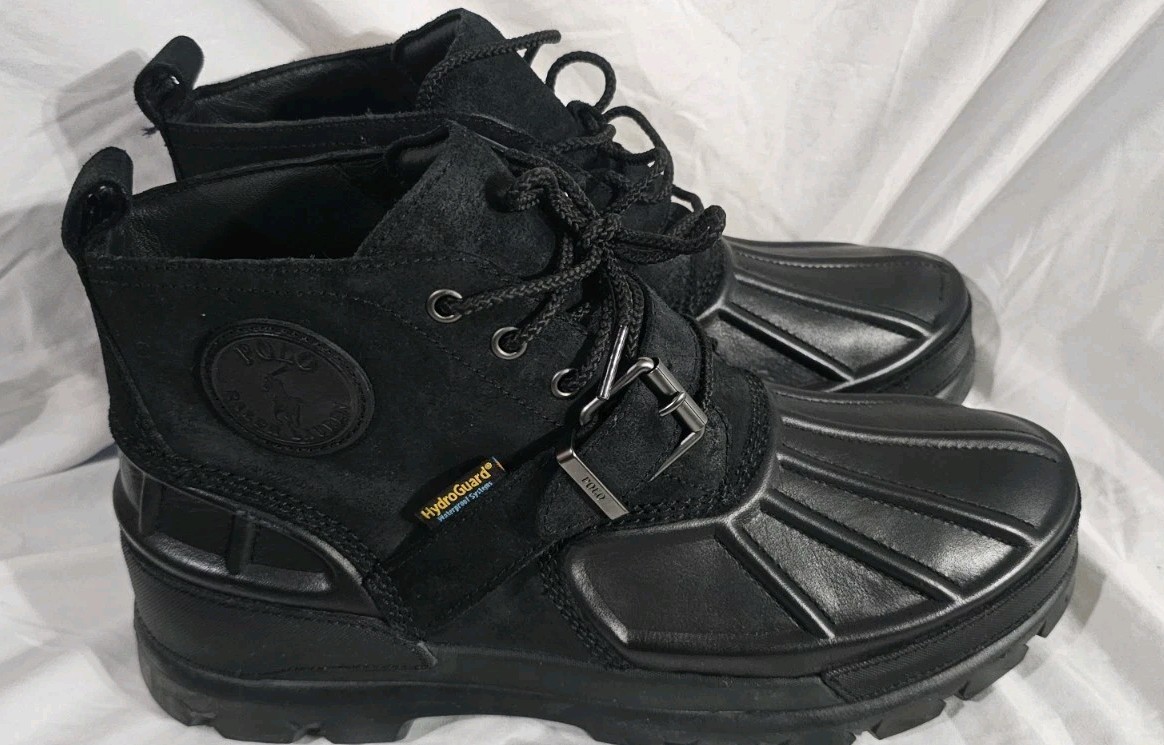 SAOLA Stivali Polo Ralph Lauren Oslo bassi WP suola a strappo neri uomo taglia 12 nuovi senza scatola difetto