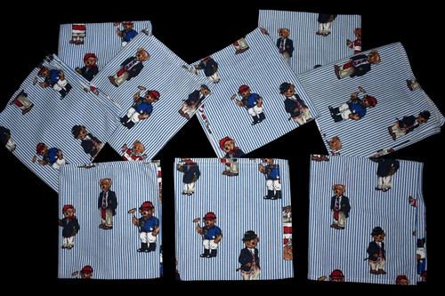 Vintage RALPH LAUREN Polo Bear Napkin Blue Striped Set of 11  USED