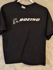 Boeing Logo T-Shirt Black Spellout Graphic Tee Adult Size S Small