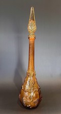Vintage Empoli Amber Orange Glass Decanter Genie Bottle, 54cm Tall