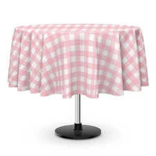 6 Pack Pink and White Checkered Tablecloth, Round Pink Gingham Plastic Table ...