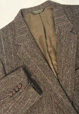 Vintage Harris Tweed Wool Blazer Herringbone Brown Colorful Sport Coat Made USA
