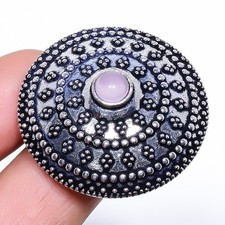 Natural Rose Quartz Gemstone 925 Sterling Silver Ring Size Adjustable J881