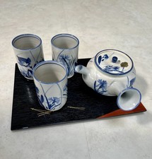 Kiyomizu Ware Japanese Tea Set - Tea Pot, 3 cups and base