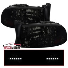 Smoke Led Strip Headlights For 1997-2004 Dodge Dakota 98-03 Durango Headlamp Lr Smoke Led Strip Headlights For 1997-2004 Dodge Dakota 98-03 Durango Headlamp Lr