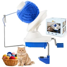 FLKQC Hand-Operated Yarn Ball Winder – Swift Yarn Cake Maker (Blue)