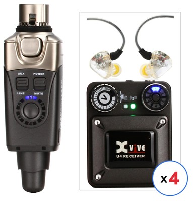 Xvive U4R4 Wireless In-Ear Monitoring System with 4 Receivers and T9 Earphones