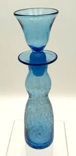 10" Blue Rainbow Art Glass Decanter & Shotglass Stopper