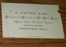 1920's Advertising Business Card~C. Keyser King~Germantown PA~Real Estate