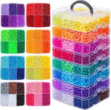 10000PCS Pony Beads Bulk, 48 Colors for Kandi Bracelet Making 6X9Mm Hair Braid