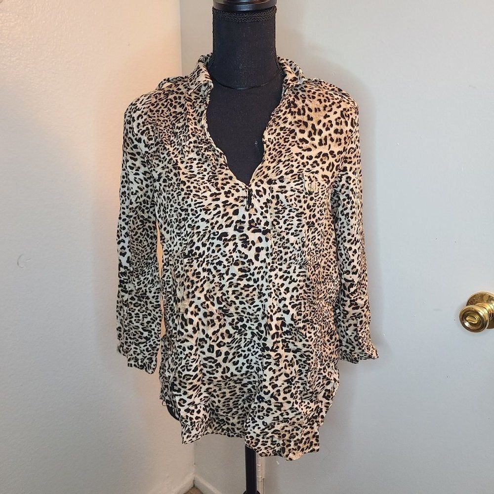 zara basic large cheetah blouse - image 1