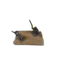 1 Vintage Toy Lead Soldiers Painted Grey With A Shield .5" Tall