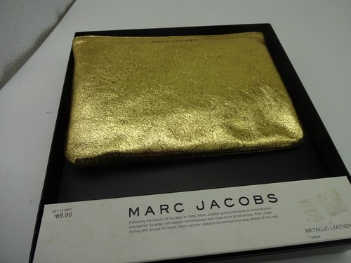 Neiman Marcus Leder Marc Jacobs Designer Metallic Gold Clutch Handtasche Tasche (QP) - Bild 4 von 6