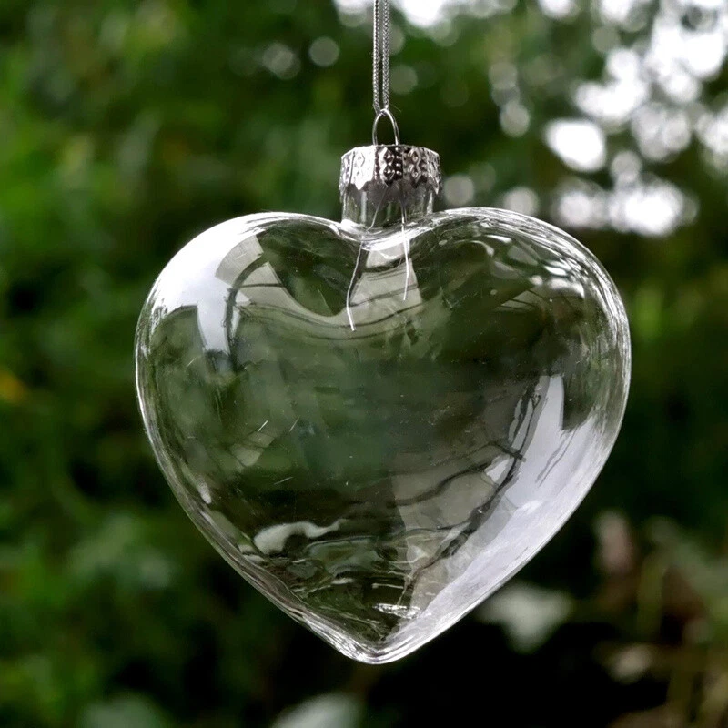 12 Pack Clear Glass Heart Ornaments Fillable Baubles Christmas