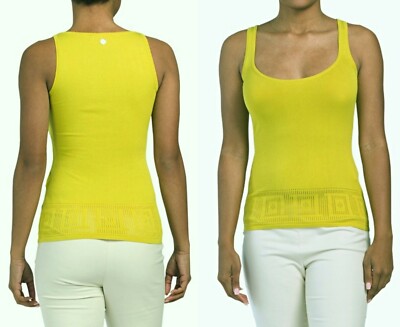 VERSACE COLLECTION Greek Key Knit Sleeveless Logo Tank Top in Lime US S / IT 42 