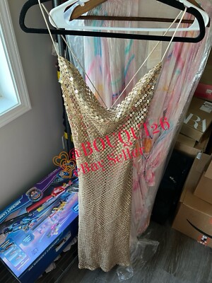 ZARA WOMAN NWT SS24 SLIP MIDI DRESS WITH GOLDEN MESH GOLD REF: 3527/481 |  eBay