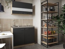 Cucina Mini Cucina Singola Pantry Rovere Segato Grezzo Nero Merle 100 CM