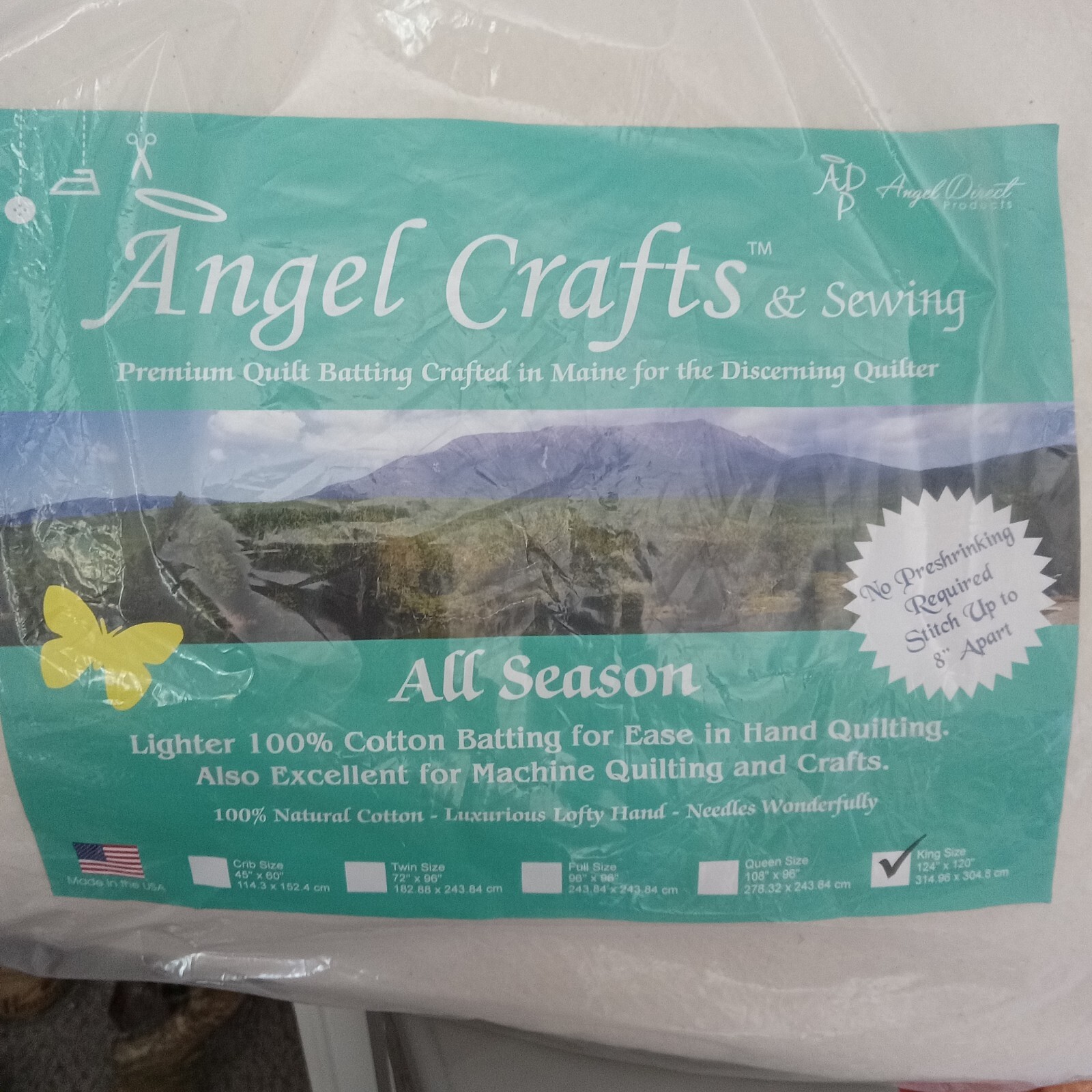 Quilt Batting Angel Crafts 100% Cotton USA King Size All Season