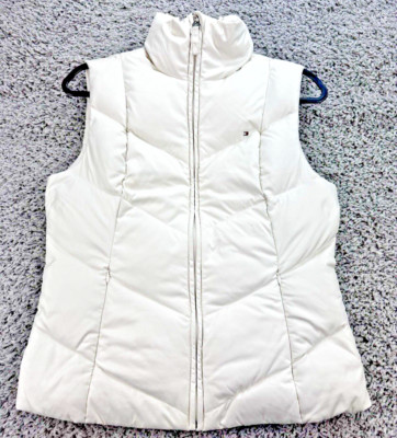 Tommy Hilfiger Chevron Down Puffer Vest Jacket Women S Ivory White Full Zip