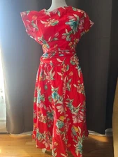 Vintage 1980s SK & Company Tropical Vacation Fit and Flare Hawaiian Dress