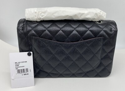 Chanel Small Classic Handbag Grained Calfskin Silver Black A01113