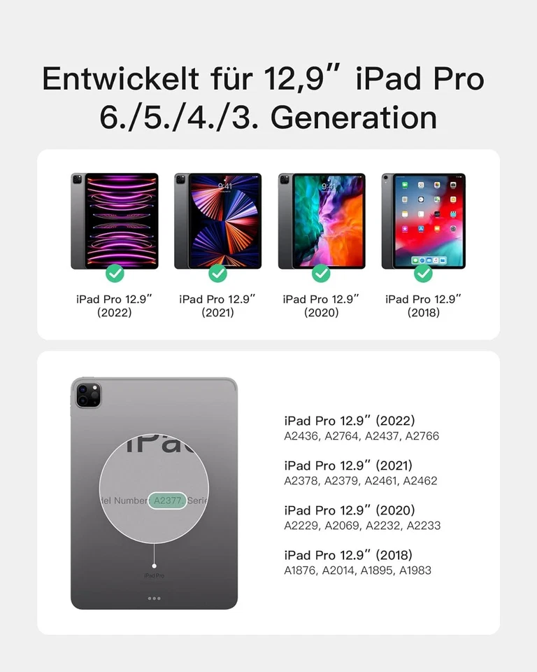 Inateck Tastatur Hülle ipad Pro 12.9 Zoll 6/5/4/3 Gen Abnehmbare Touchpad QWERTZ - Bild 2 von 4