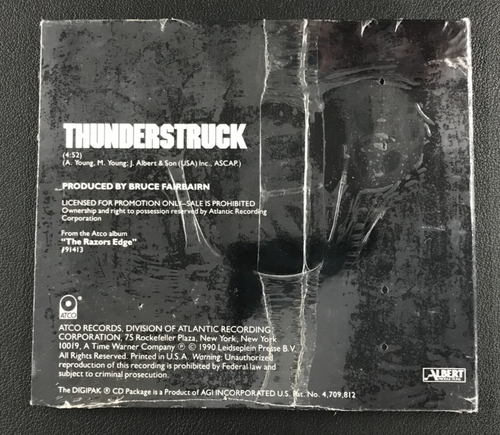 1990 AC/DC: Thunderstruck Single PROMO CD Atco Records w/Cover Sleeve ...