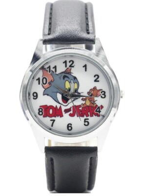 時計 Jerry Watch & necklace Tom & Jerry Cartoon Black Genuine Leather Band Wrist Watch | eBay