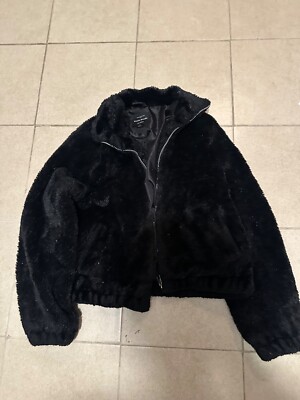 Huate Monde Sherpa Fur Mohair Jacket- Black - Size Large