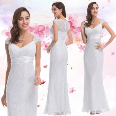 EverPretty Abendkleid Cocktailkleid Maxi Fischschwanz Herzkragen weiß UK 20